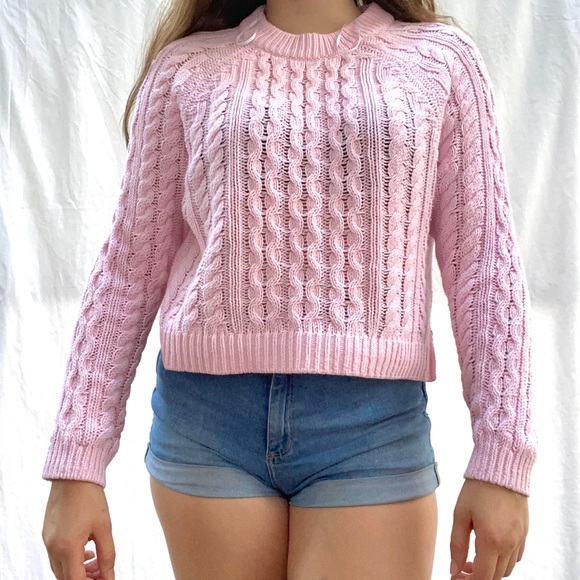 baby pink cable knit sweater